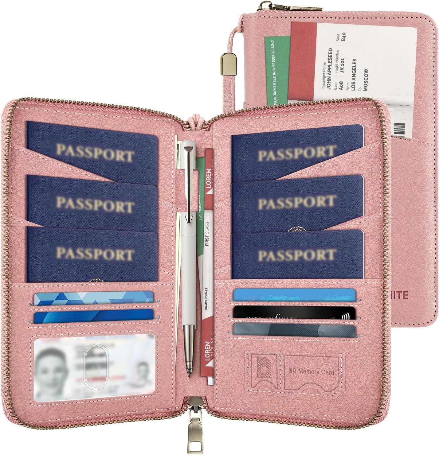 Likesing Family Passport Holder for 4, RFID Multiple Passport Holder-Pink