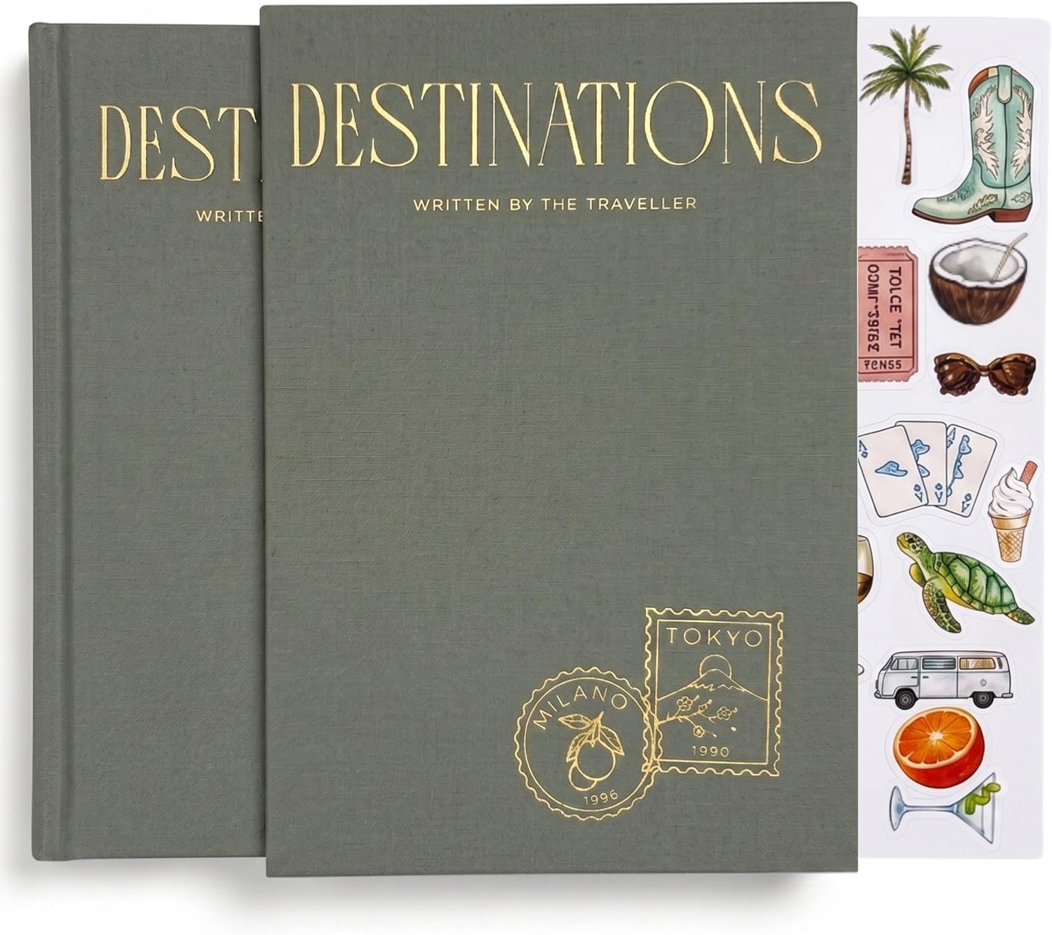 Travel Journal, Guided Notebook for Travelers to Plan and Reflect on Vacations, Up to 12 Trips, Memory Book, Adventure Keepsake, Itinerary Planner, Bucket List, 2 Sticker Sheets and Slipcase, Sage Green, 185 Pages