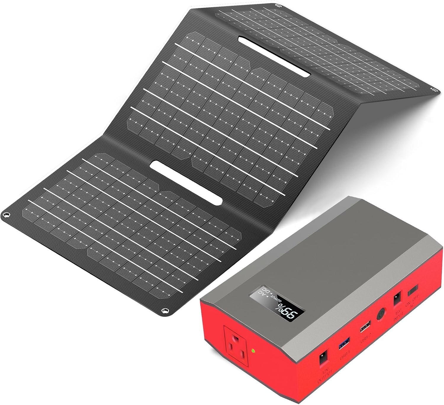 Portable Solar Power Bank with AC Outlet 65W 110V External Battery Pack