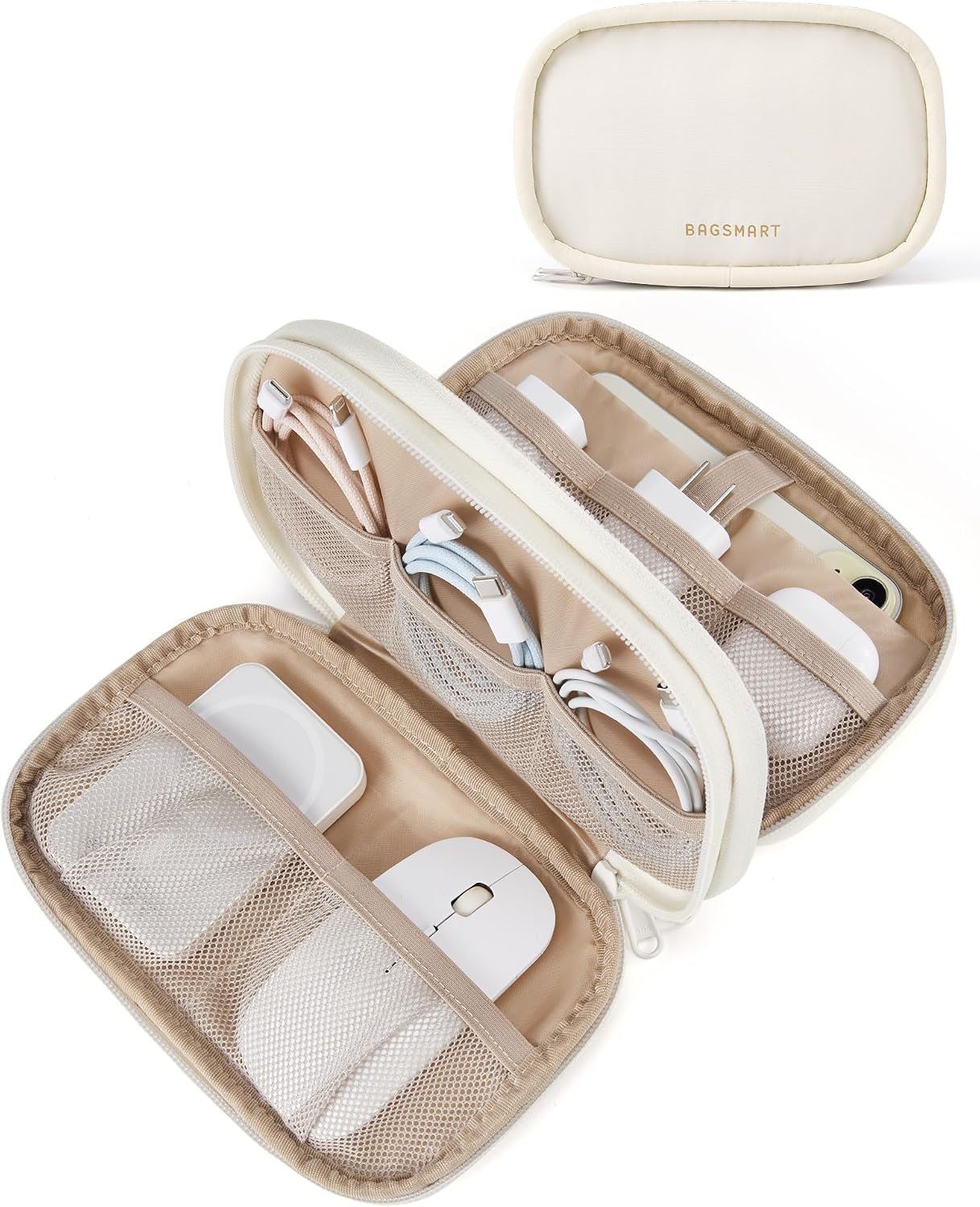 BAGSMART Electronics Organizer Travel Case for Cords Chargers Phones, Beige