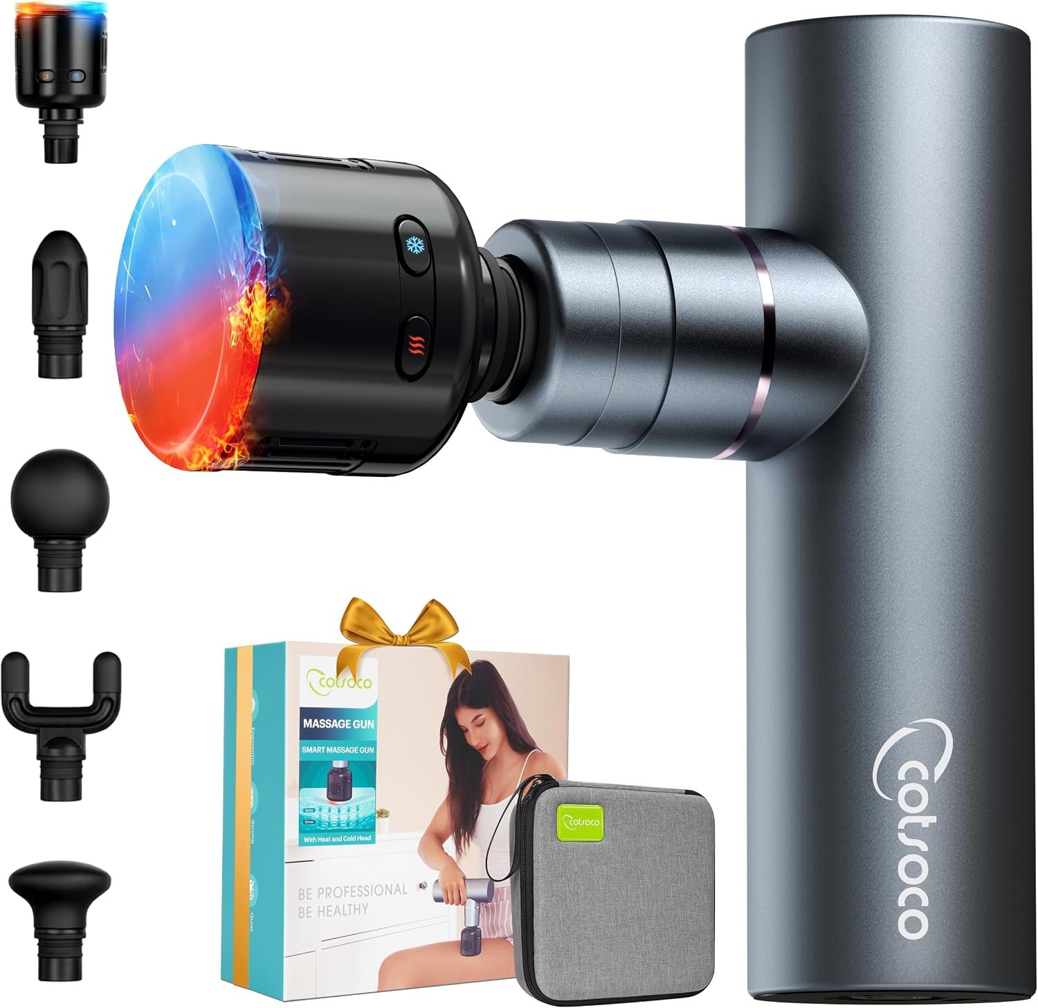 cotsoco Mini Massage Gun with Heat and Cold, Deep Tissue Percussion Muscle Massager, Portable Full-Metal Handheld Massager, Gift for Men Women, Gym Travel Recovery