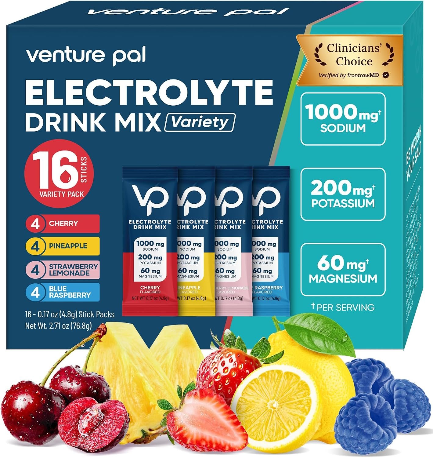 Venture Pal High Sodium Sugar Free Electrolytes Powder Packets, 16 Count