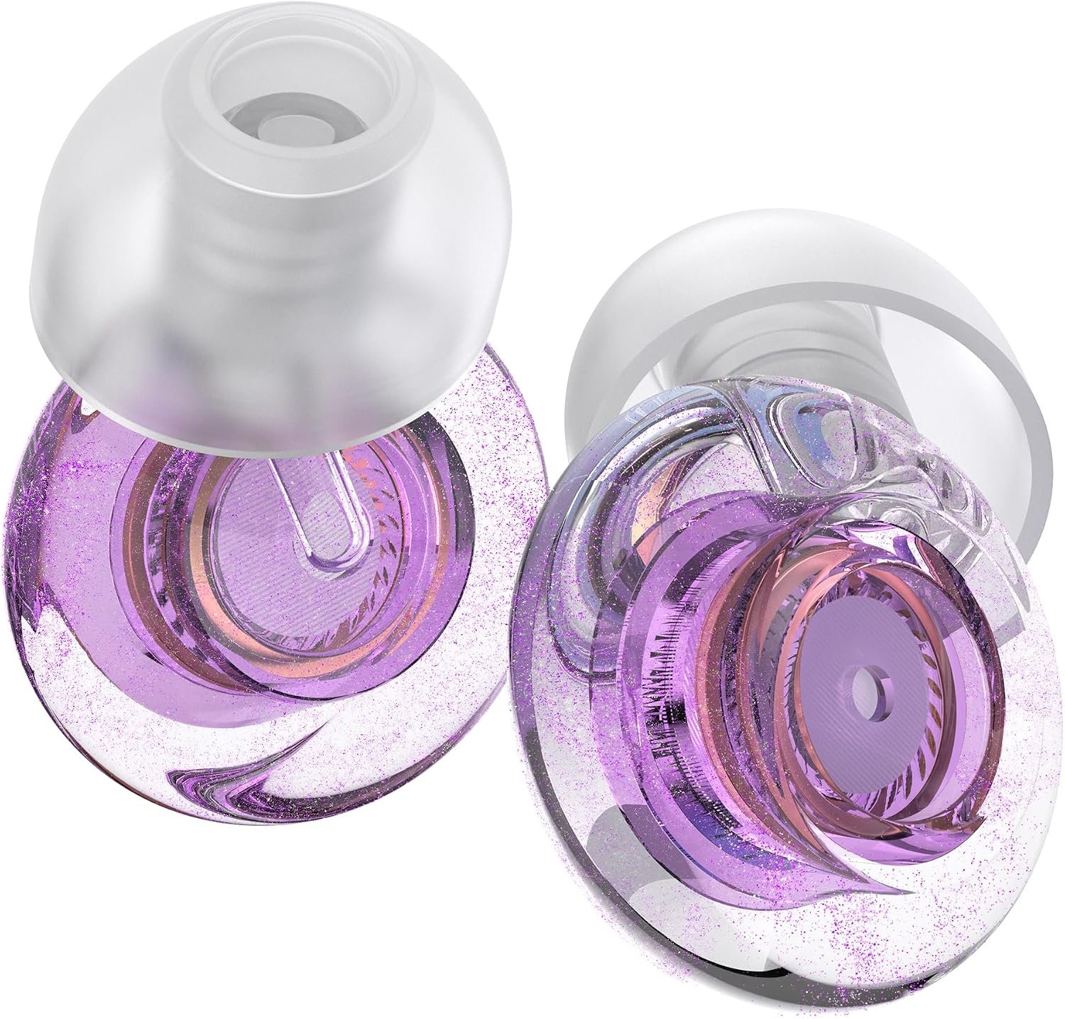 Yawsoy Purple Silicone In-Ear Ear Plugs, 2 Pack High Fidelity Ear Plugs for Concerts, Raves, Work, Musicians, 5 Pair Ear Tips in S/M/L, 18-25 dB Noise Cancelling