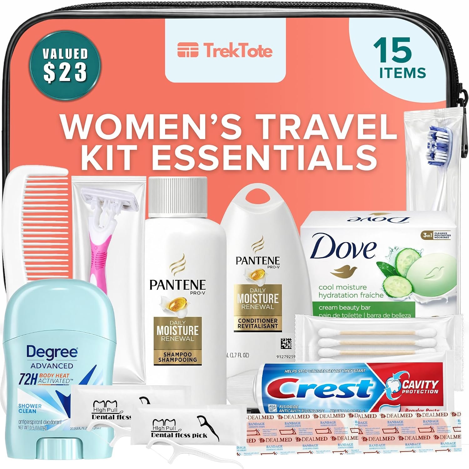 15-Piece Women’s Travel Toiletry Kit – With Premium Brand-Name Toiletries