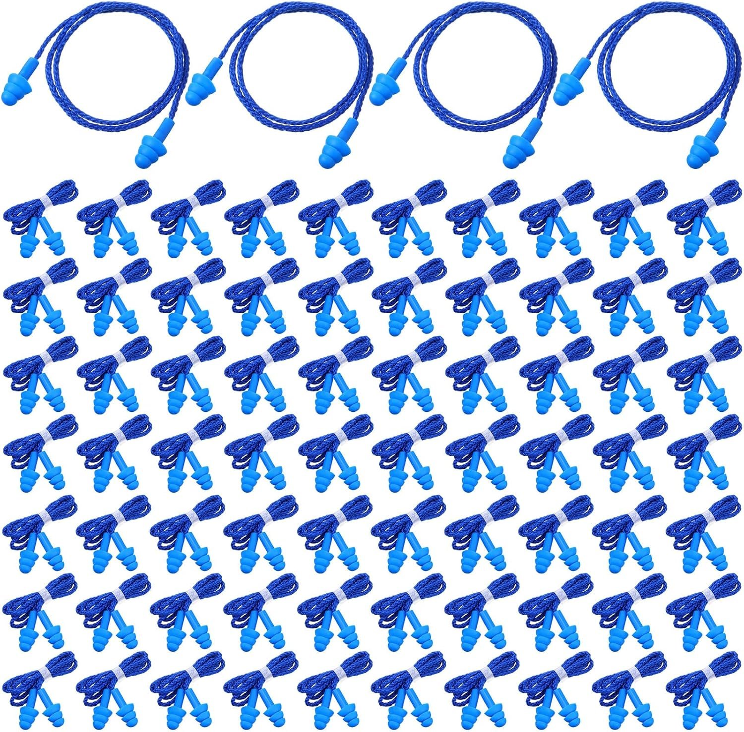 Xuhal 200 Pair Corded Ear Plugs Reusable Silicone, Blue, Dark Blue