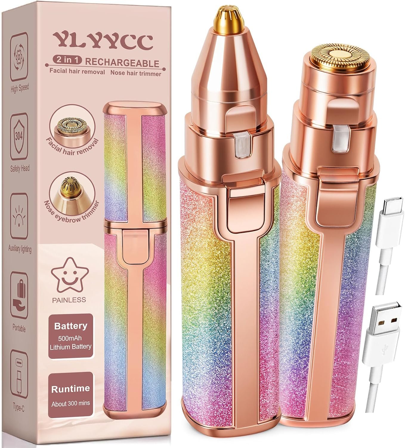 2-in-1 Nose & Eyebrow Trimmer, Facial Hair Removal for Women