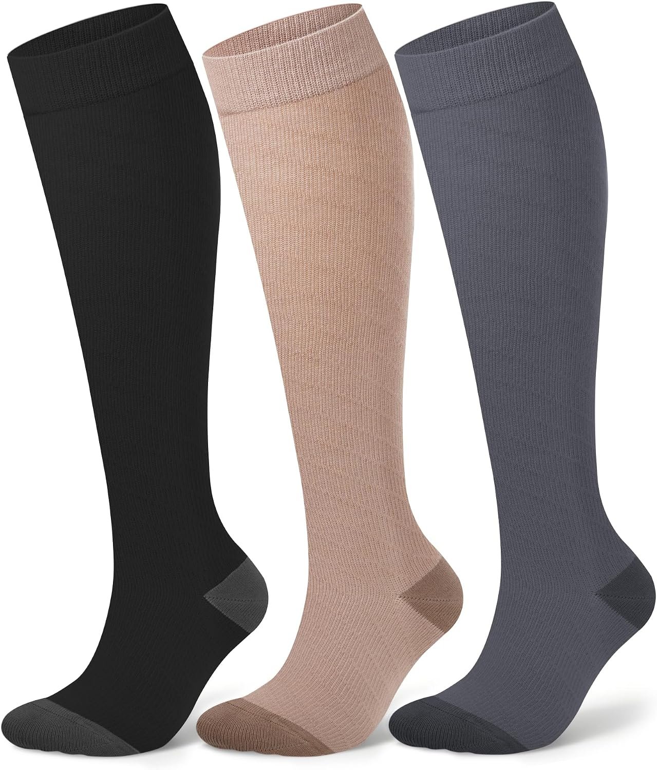 Compression Socks for Women 15-20 mmHg, Viscose from Bamboo, 3-Pair Knee High for Flying, Work & All-Day Comfort