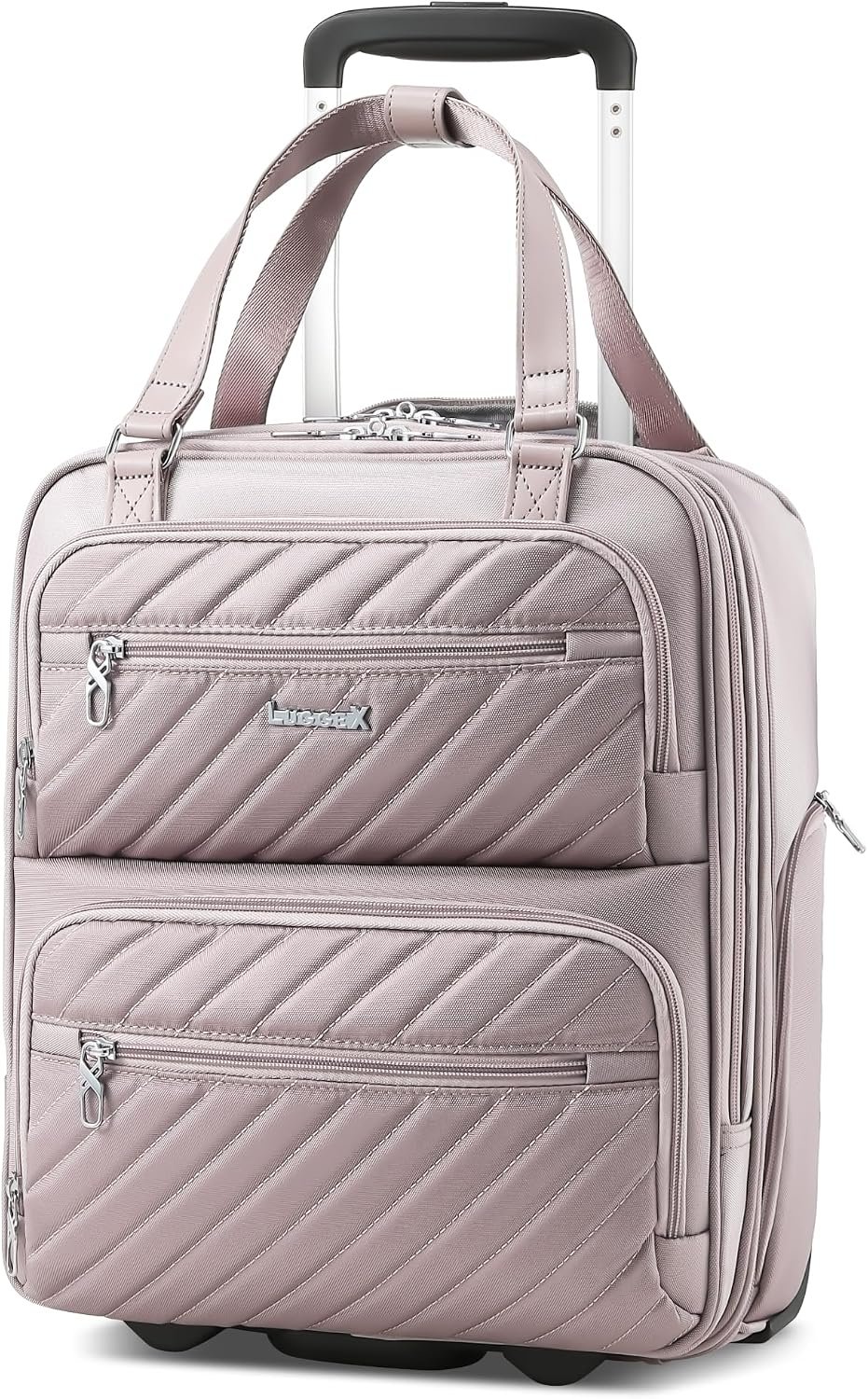 LUGGEX Underseat Carry On Bag, Grey Pink, 16″