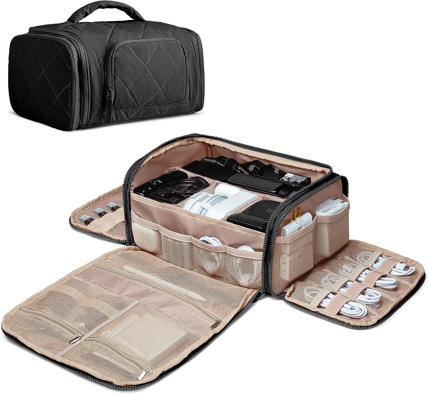 Marscamd Cable Organizer Bag for Travel Cords & Chargers, Black