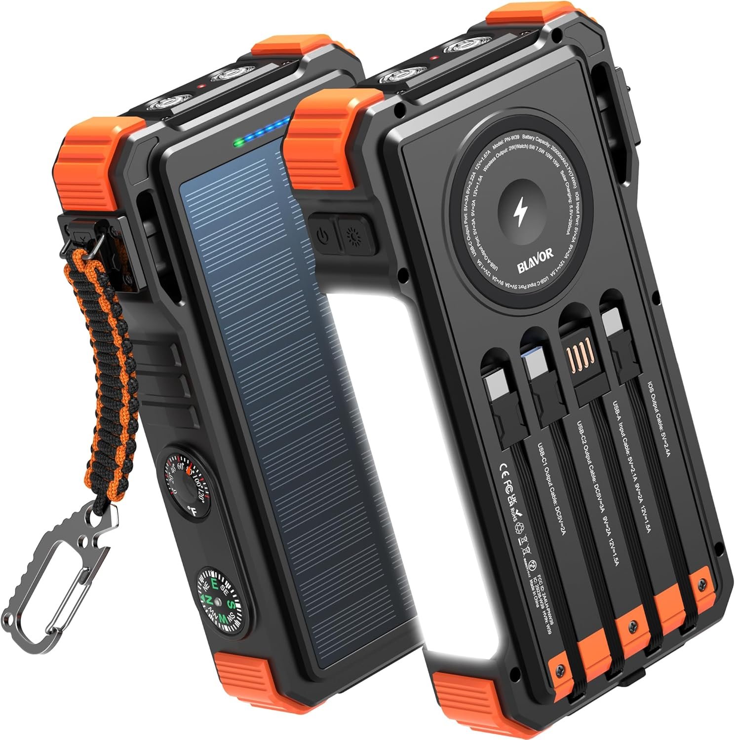 BLAVOR Solar Power Bank 20000mAh, Wireless Charger for Phones & Apple Watch