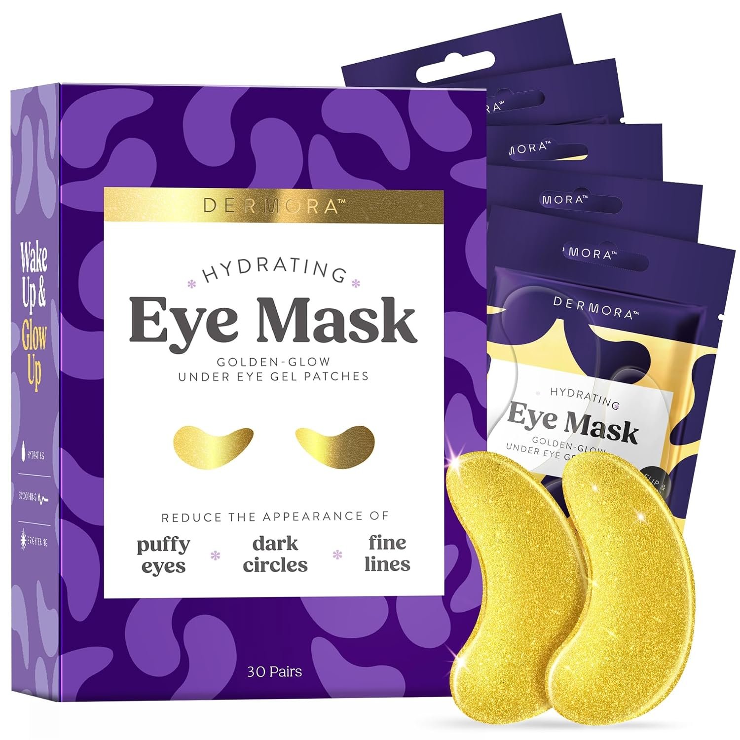 DERMORA Golden Glow Under Eye Patches – 30 Pairs Individually Packed