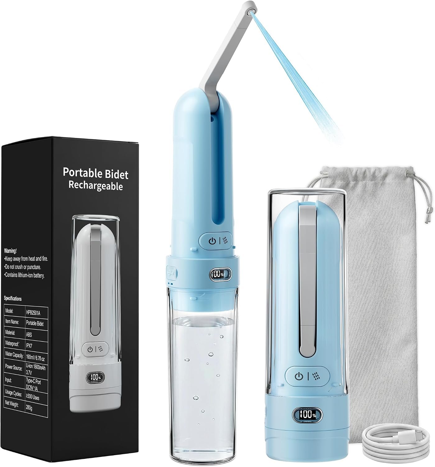 Electric Portable Bidet for Travel & Outdoor Camping, Sky Blue
