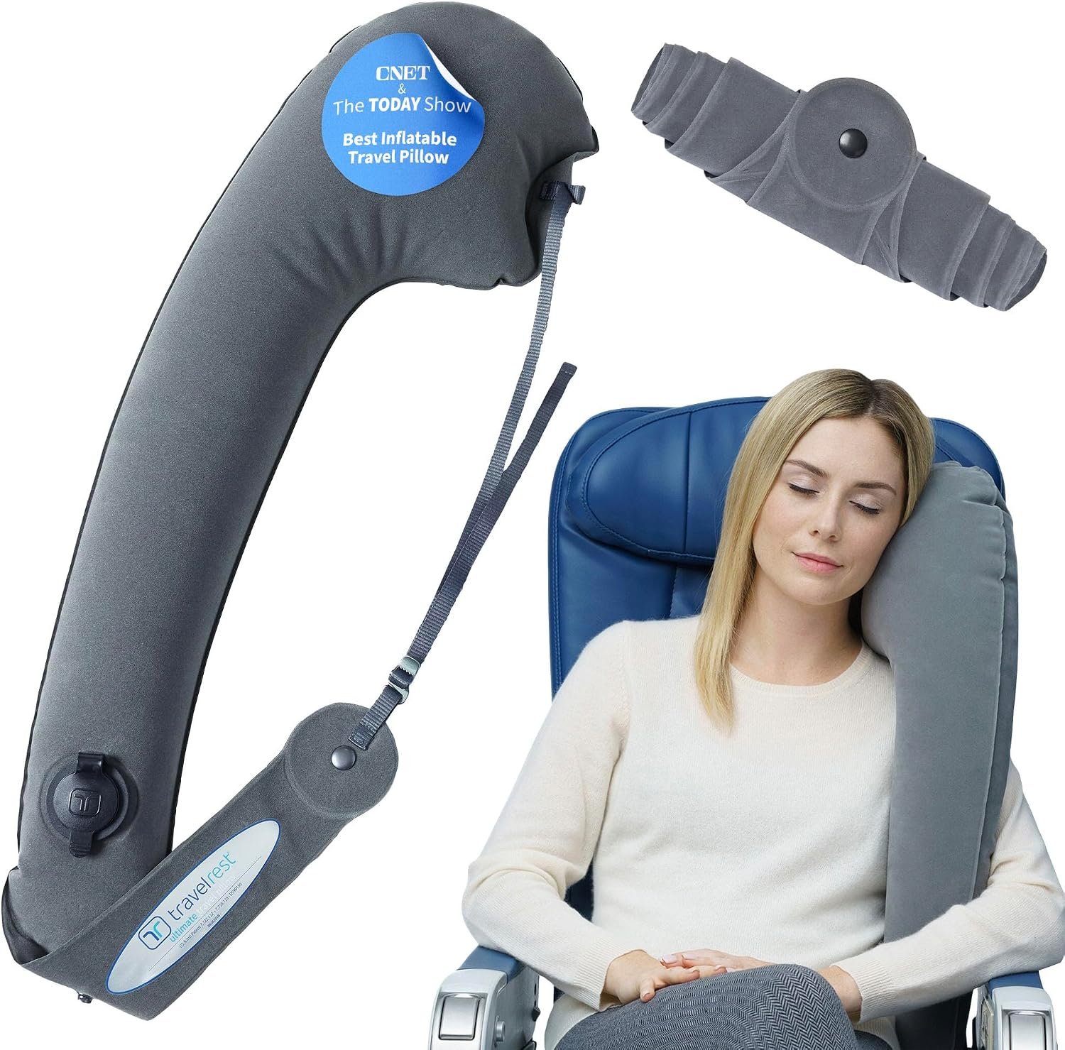 TRAVELREST Ultimate Inflatable Travel Pillow for Neck & Body – Grey