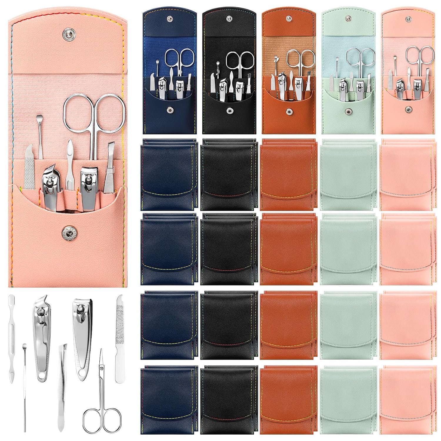 Geosar 50 Set Travel Manicure Kit Nail Clippers Pedicure Professional Nail Care Tools Stainless Steel Grooming Set with Portable Travel Case Gifts for Mother Father Men Women(7 in 1,Multi Colors)