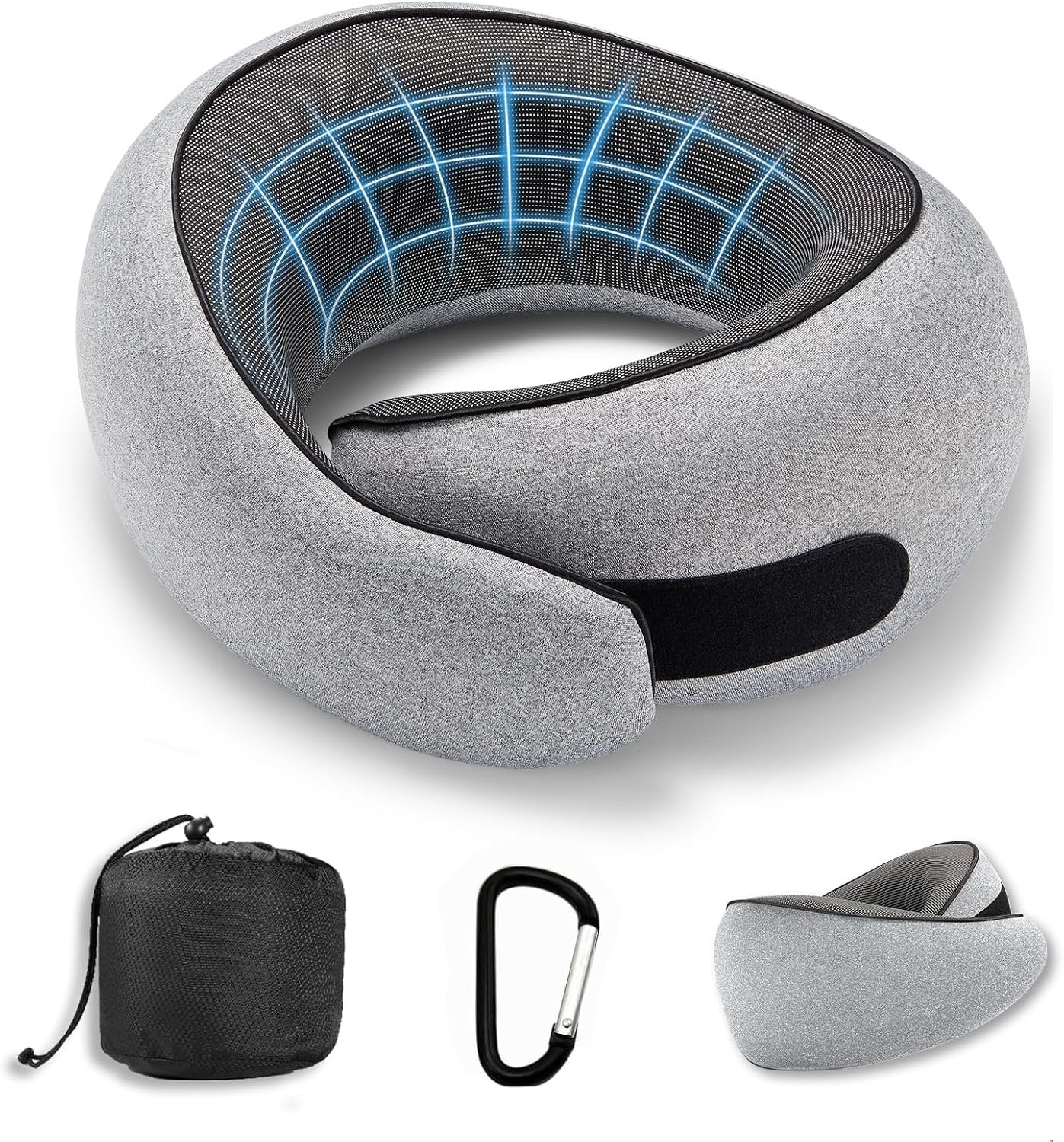 SZXYX Neck Travel Pillows – 100% Pure Memory Foam Neck Pillow for Airplanes, Comfortable Breathable Cover, 360° Support Stowable Pillows for Sleeping, Car, Airport Travel Essentials, Heather Gray