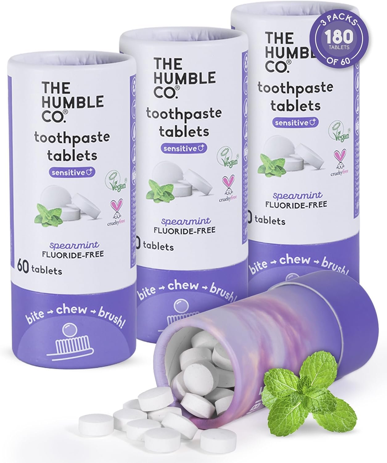 The Humble Co. Chewable Toothpaste Tablets, Fluoride-Free – Spearmint