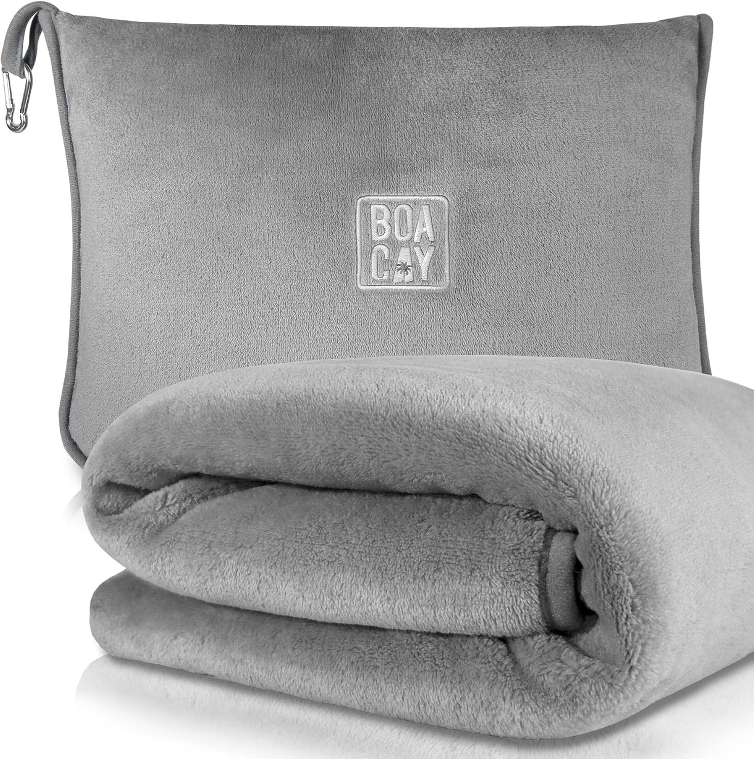 BOACAY Soft & Warm Travel Blanket for Airplane & Car – Long Flight Essential for Women, Men, Kids – Compact Pillow with Luggage Sleeve & Backpack Clip