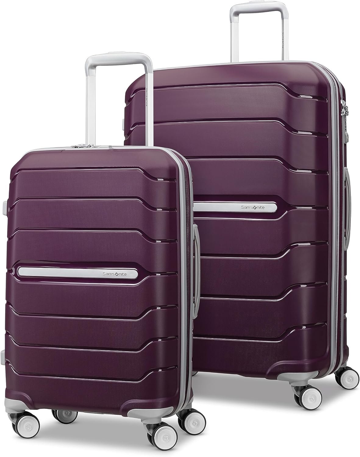 Samsonite Freeform 2-Piece Luggage Set – Carry-On & Large Checked Luggage with Dual Spinner Wheels – Durable Polypropylene Hardshell – TSA Lock, Airline-Approved – Expandable – Amethyst Purple