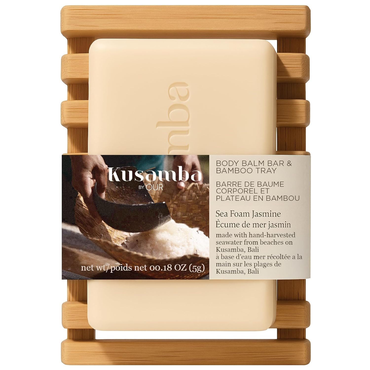 QUR SeaFoam Jasmine Body Balm 100g with Bamboo Tray for Bathroom, Luxurious