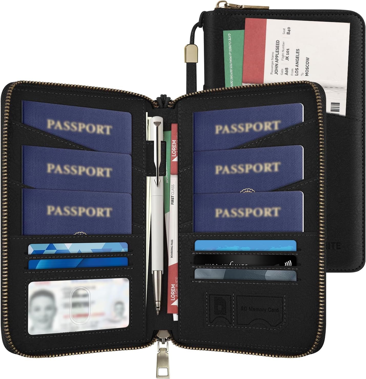 Likesing Family Passport Holder for 4, RFID Multiple Passport Holder-Black