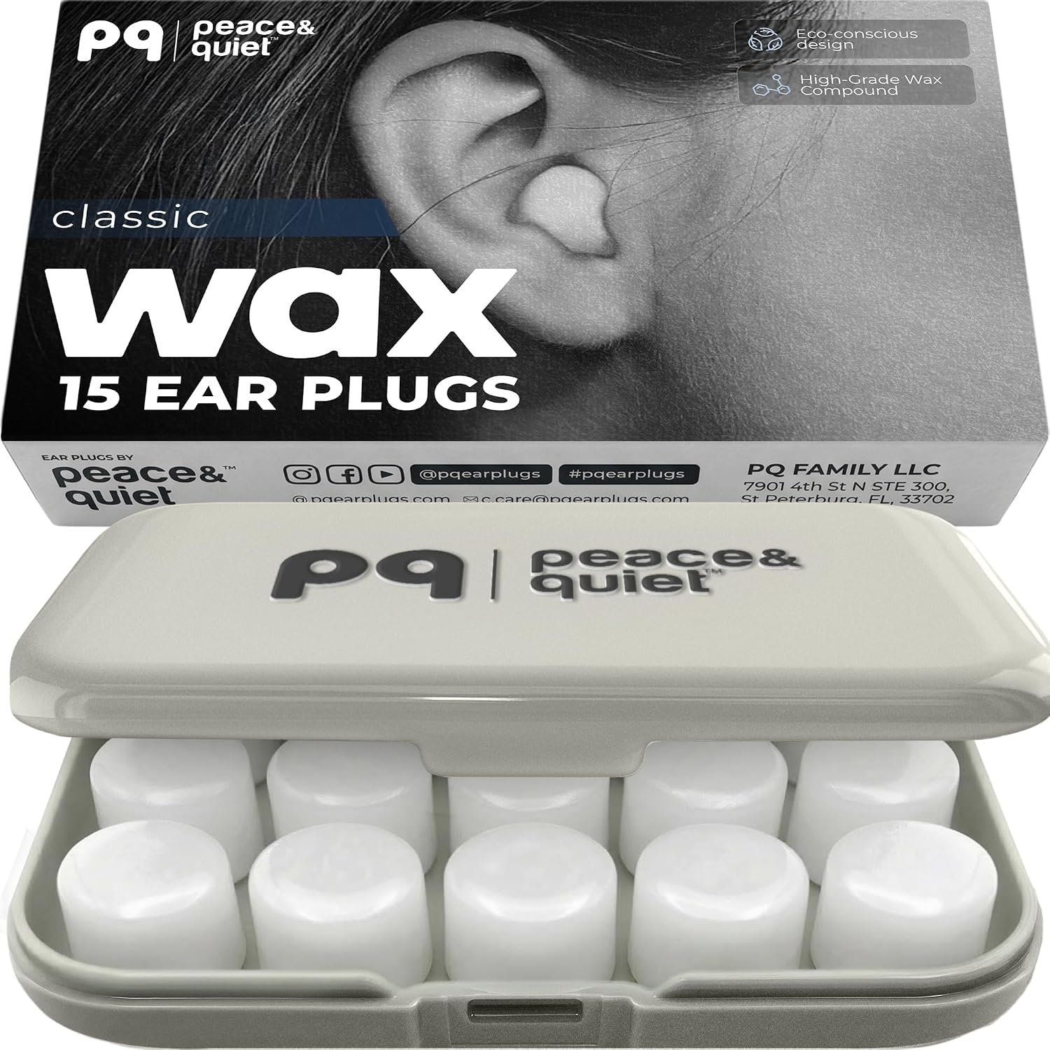 Peace&Quiet PQ Wax Ear Plugs for Sleeping, Swimming – 15 Soft Earplugs