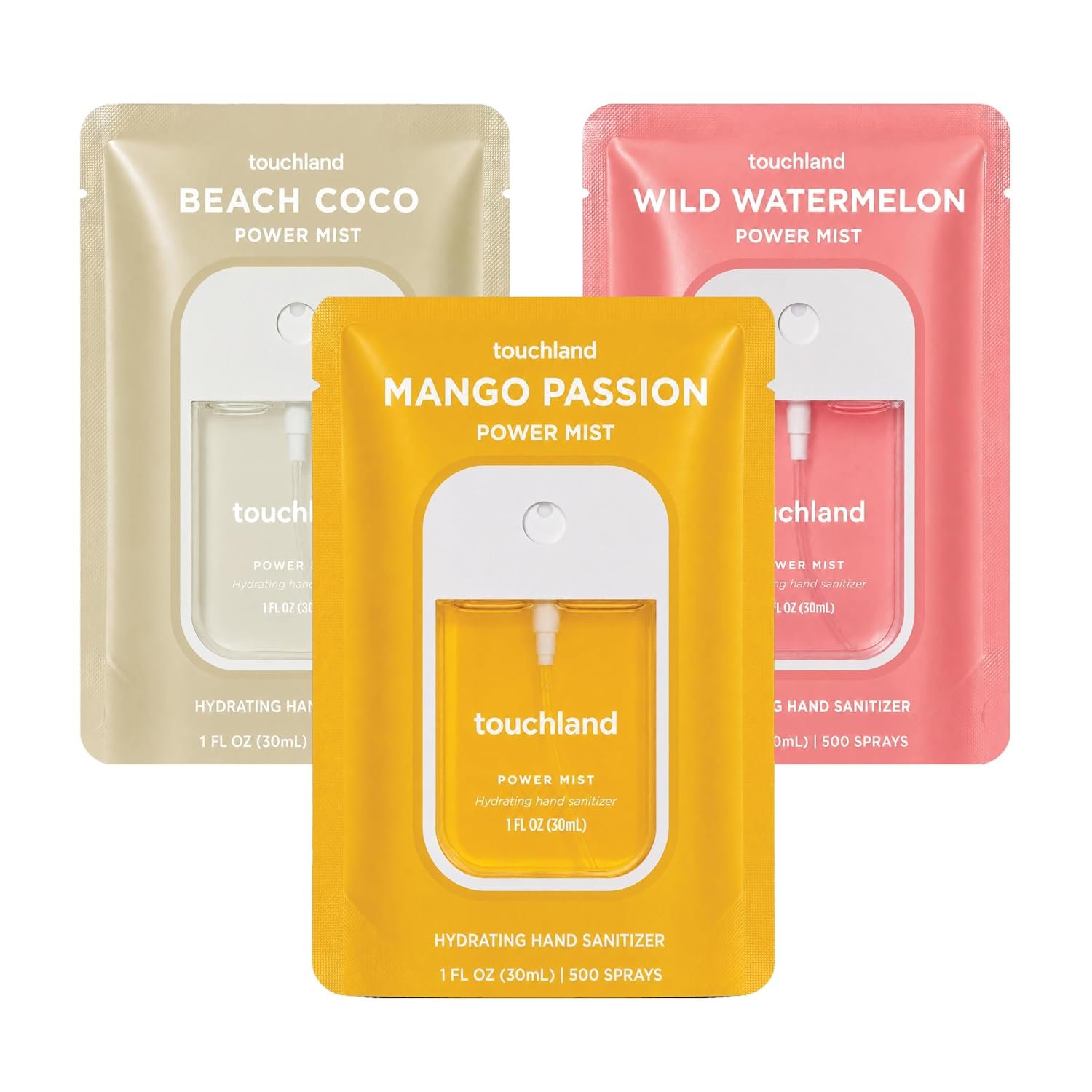 Touchland Tropical Trio Hydrating Hand Sanitizer Spray Set Travel Size
