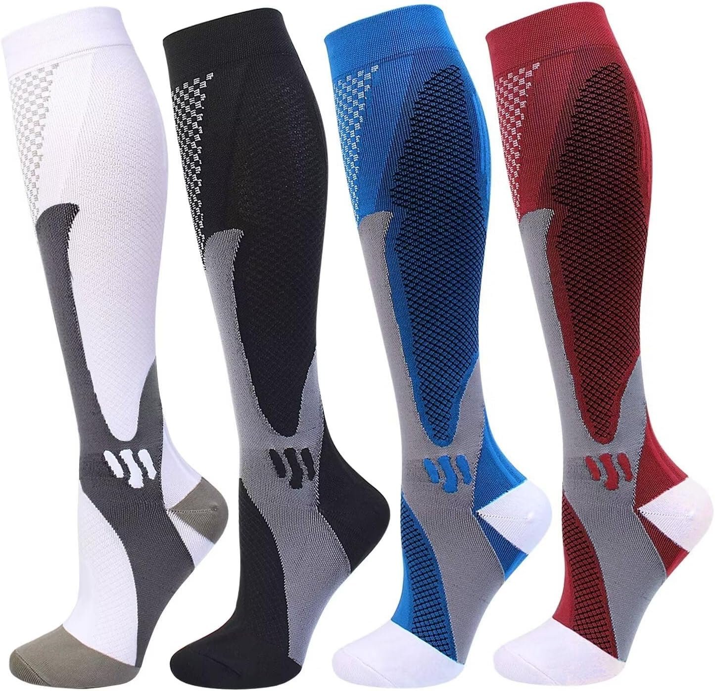 4 Pairs Compression Socks for Men Women 20-30 mmHg Knee High Support Socks