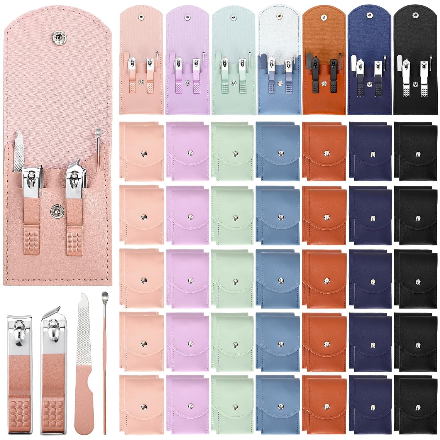 70 Set Manicure Set Bulk Professional Nail Care Kit Nail Clippers Kit Stainless Steel Pedicure Set with Travel Case Multicolor Portable Grooming Kits Gifts for Men Women (4 in 1,2.7×3.75”)
