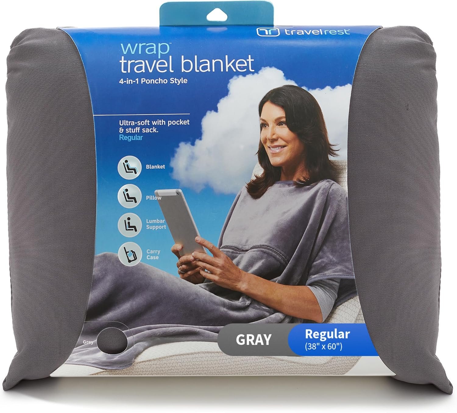 TRAVELREST 4-in-1 Travel Blanket – Comfort for Long Travel – Grey Regular