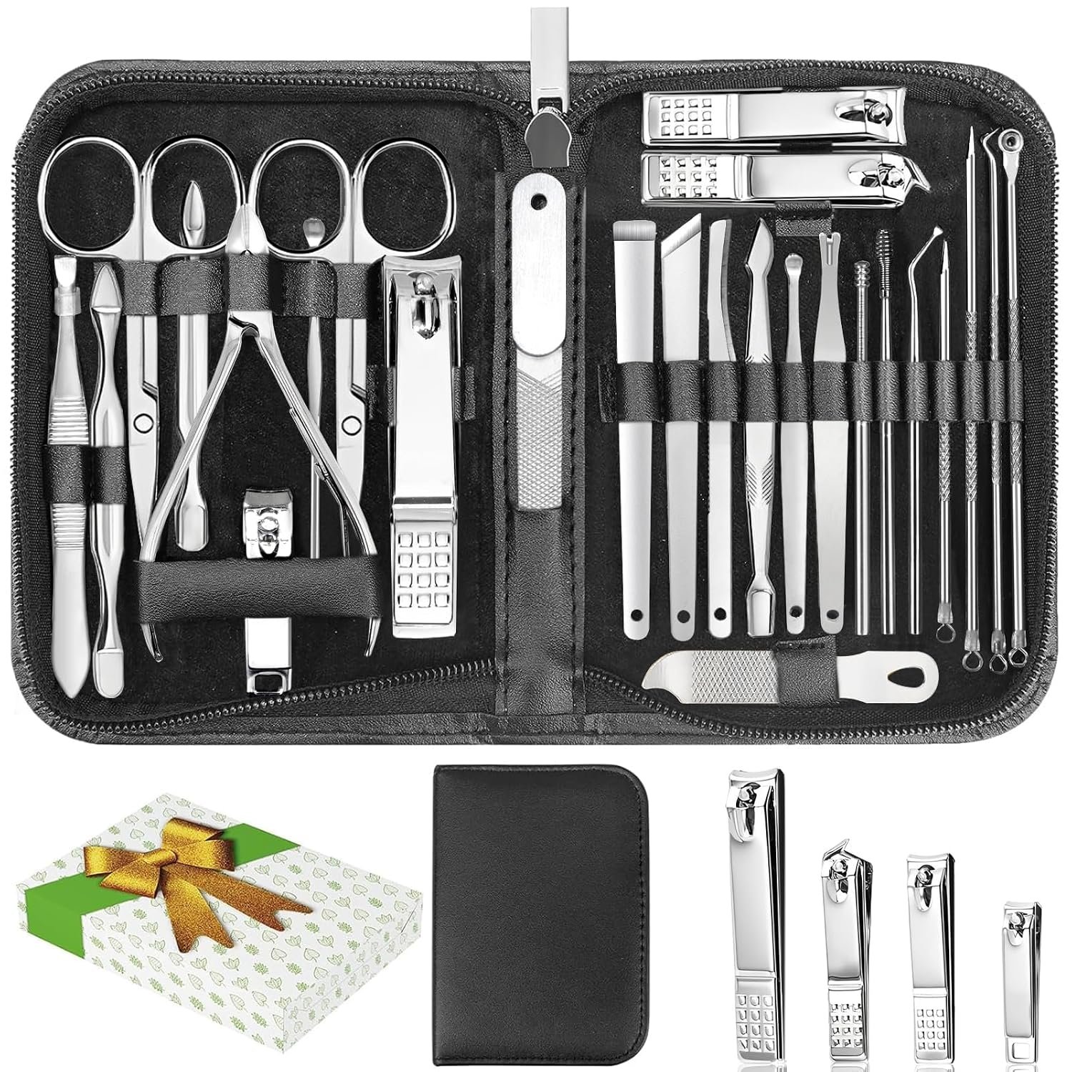 26Pcs Manicure Nail Clipper Set for Men Women Gift, Silver Accessories