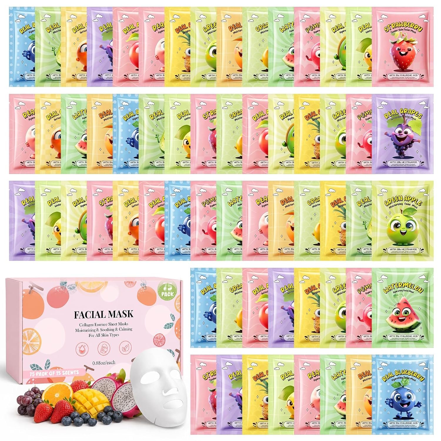 75 Pack Face Masks Bulk,Hydrating & Moisturizing Facial Masks for Women Skincare,Bulk Sheet Mask Spa Party Supplies for Teen Girls,Birthday Gifts for Women,Sleepover Party,Skin Care Gifts to Her