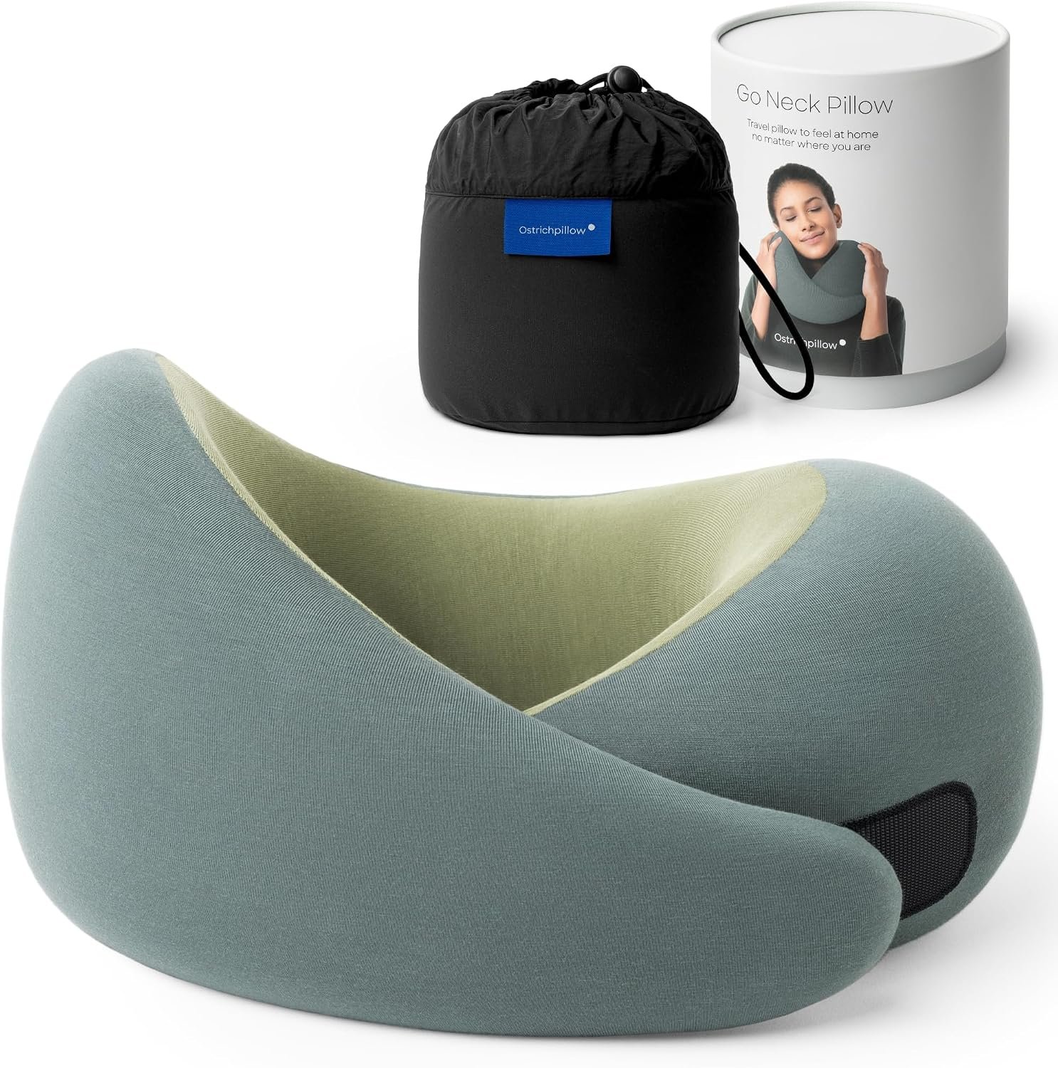 Ostrichpillow GO Travel Pillow, 360° Memory Foam Support, Soft & Washable