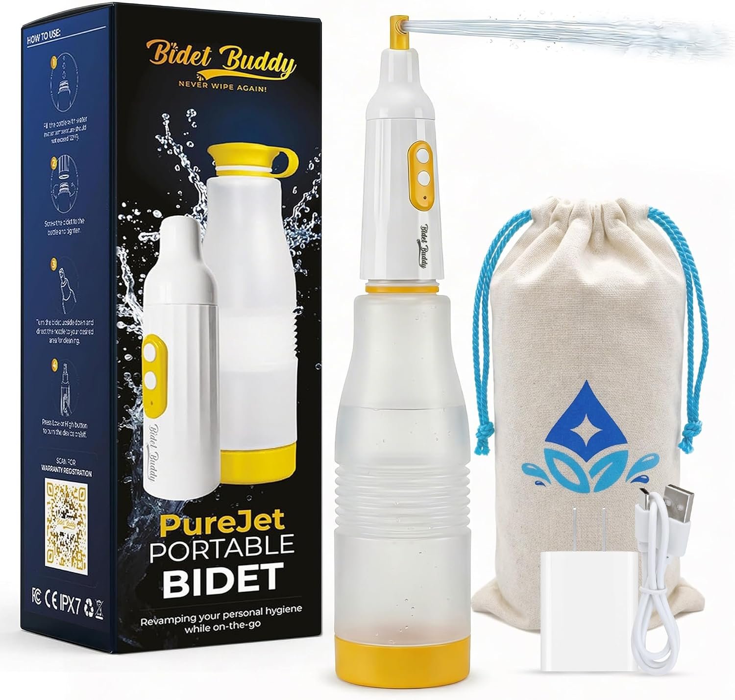 BIDET BUDDY® PureJet Portable Bidet for Travel – 550mL Bottle, Arctic White