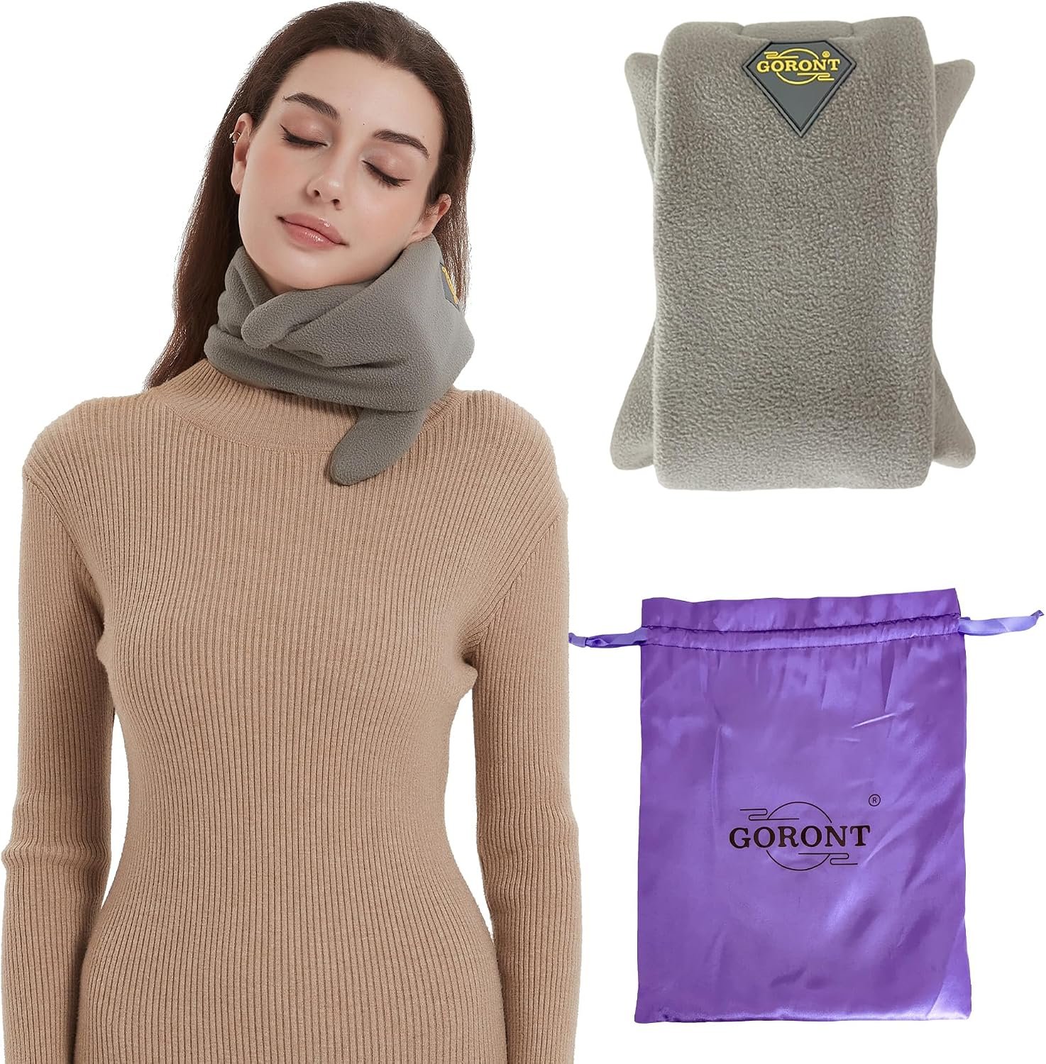 Travel Pillow, U-shaped Chin Support Pillow and Multi-functional Scarf, suitable for rest in airplane, cars or offices. Easy to clean and portable, equipped with a luxurious storage bag (Medium)