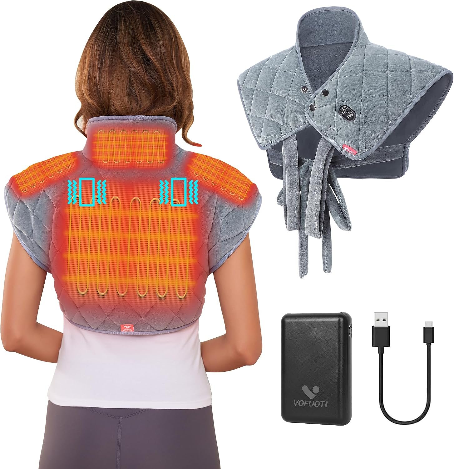 Vofuoti Portable Cordless Heating Pad for Neck and Shoulders with Massager