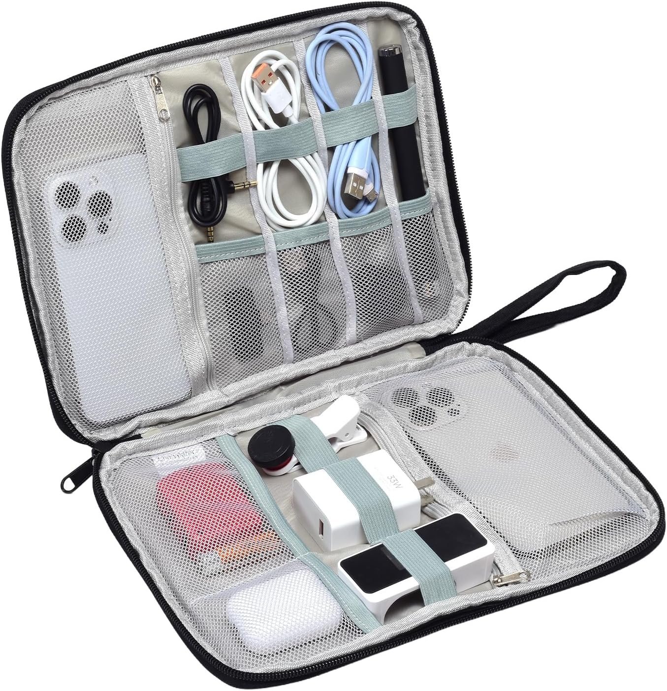 Electronics Travel Organizer Case for Chargers and Cords Black