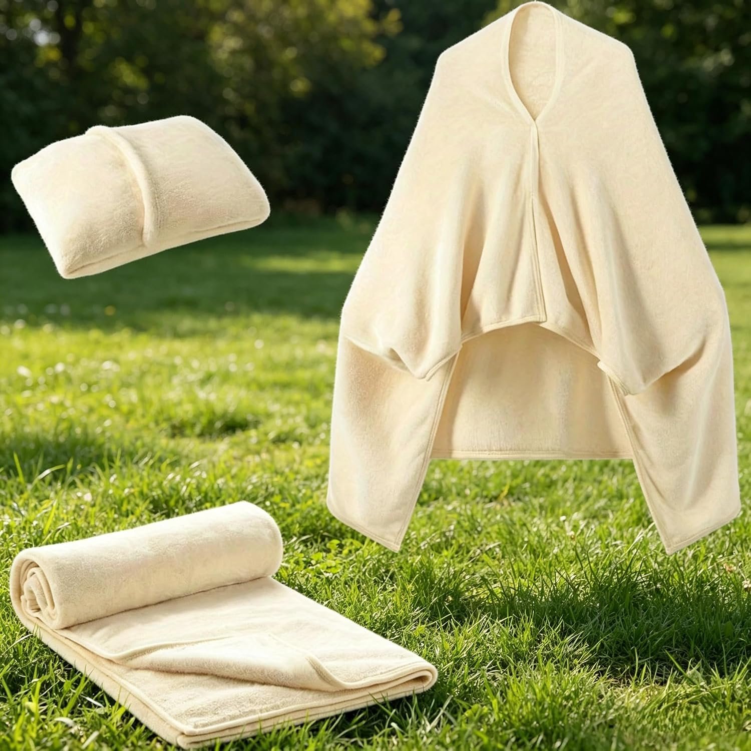 Blanket Pillow 2-in-1 with Sleeves for Office, Work, Home (Dark Grey, 40×60) – Wearable Adult Coat Poncho, Airplane Travel Set, Fleece Shoulder Wrap for Men and Women (Off-White)