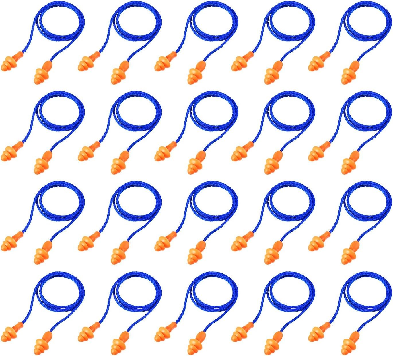 Bememo 20 Pairs Reusable Ear Plugs on a String, Blue-Orange