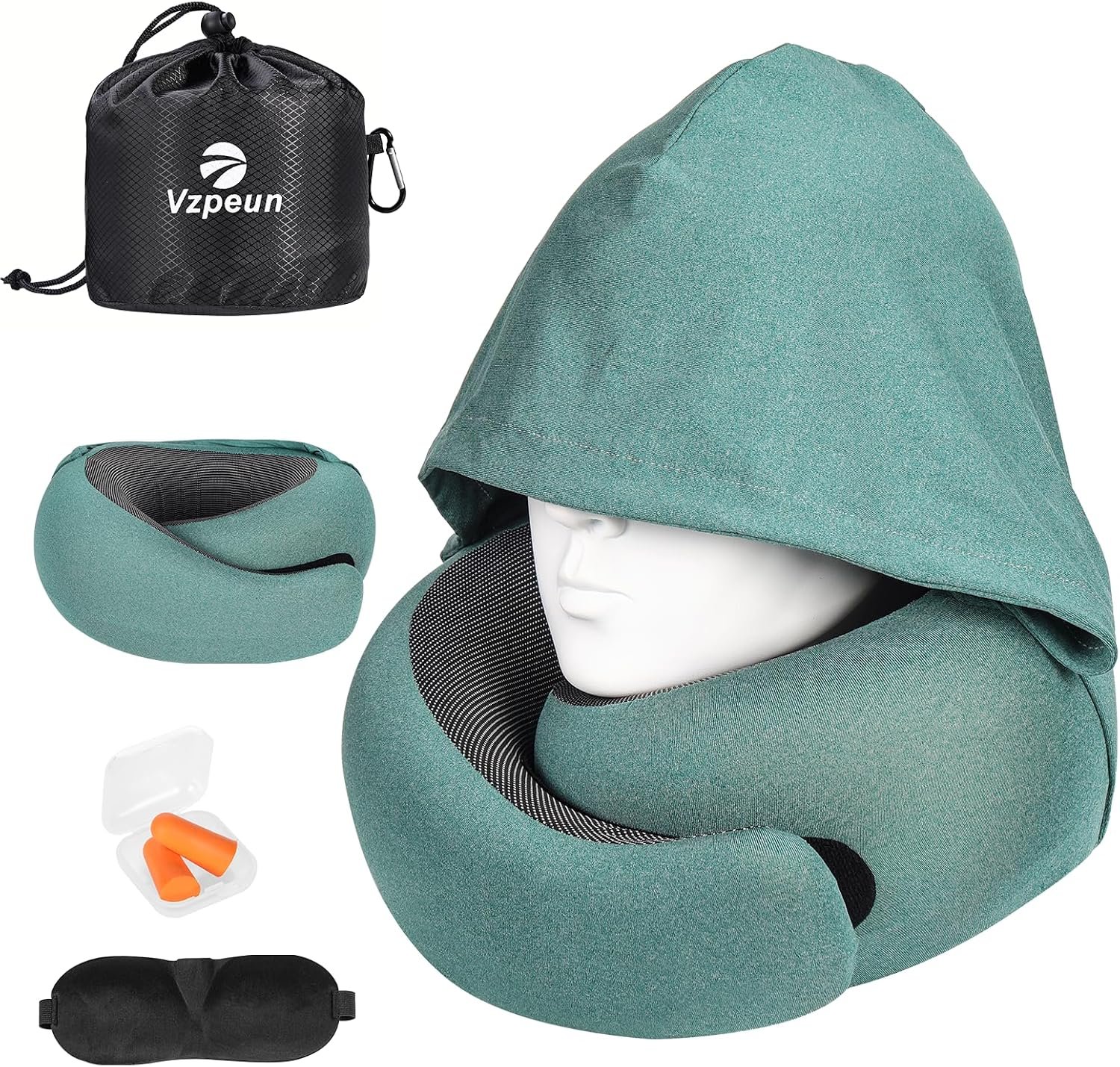 Travel Pillow – Hooded Neck Pillow Airplane Memory Foam Filling