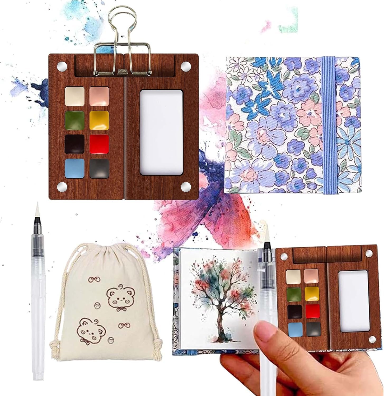 Travel Watercolor Paint Set – Pocket 8-Color Mini Paint Kit with Sketch Pad