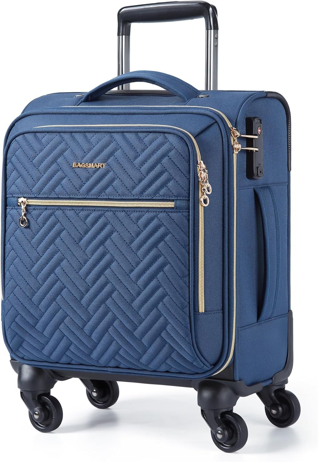 BAGSMART 16″ Underseat Carry On Luggage Softside Suitcase, Navy Blue