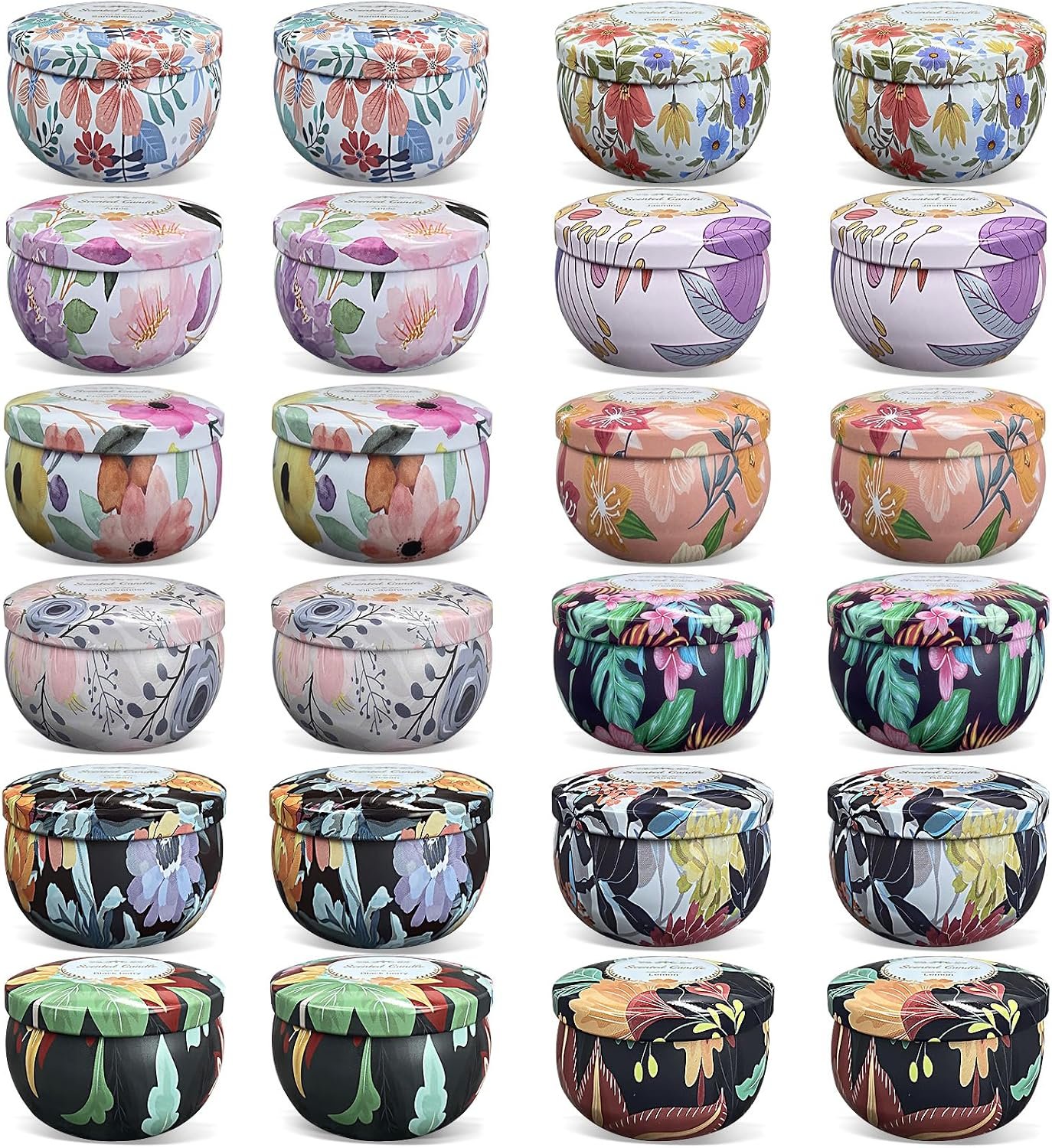 Scented Candles Gifts Set 24 Pack Soy Wax Travel Tin Jar Candles for Home 2.5 OZ for Mom for Christmas, Home Scented Decoration Birthday, Thanksgiving, Mother’s Day, Floral Pattern