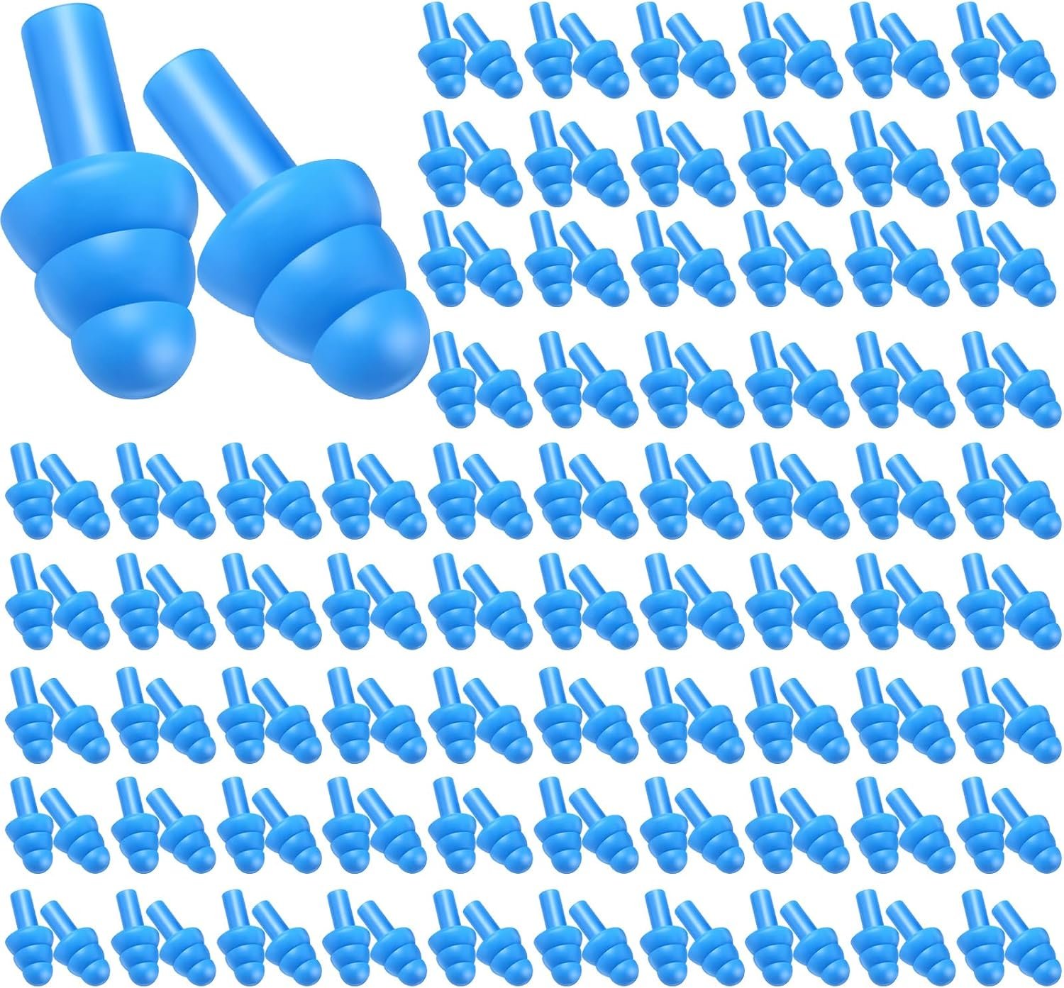 TrelaCo 200 Pairs Ear Plugs Bulk, Reusable Silicone Ear Plugs, Blue
