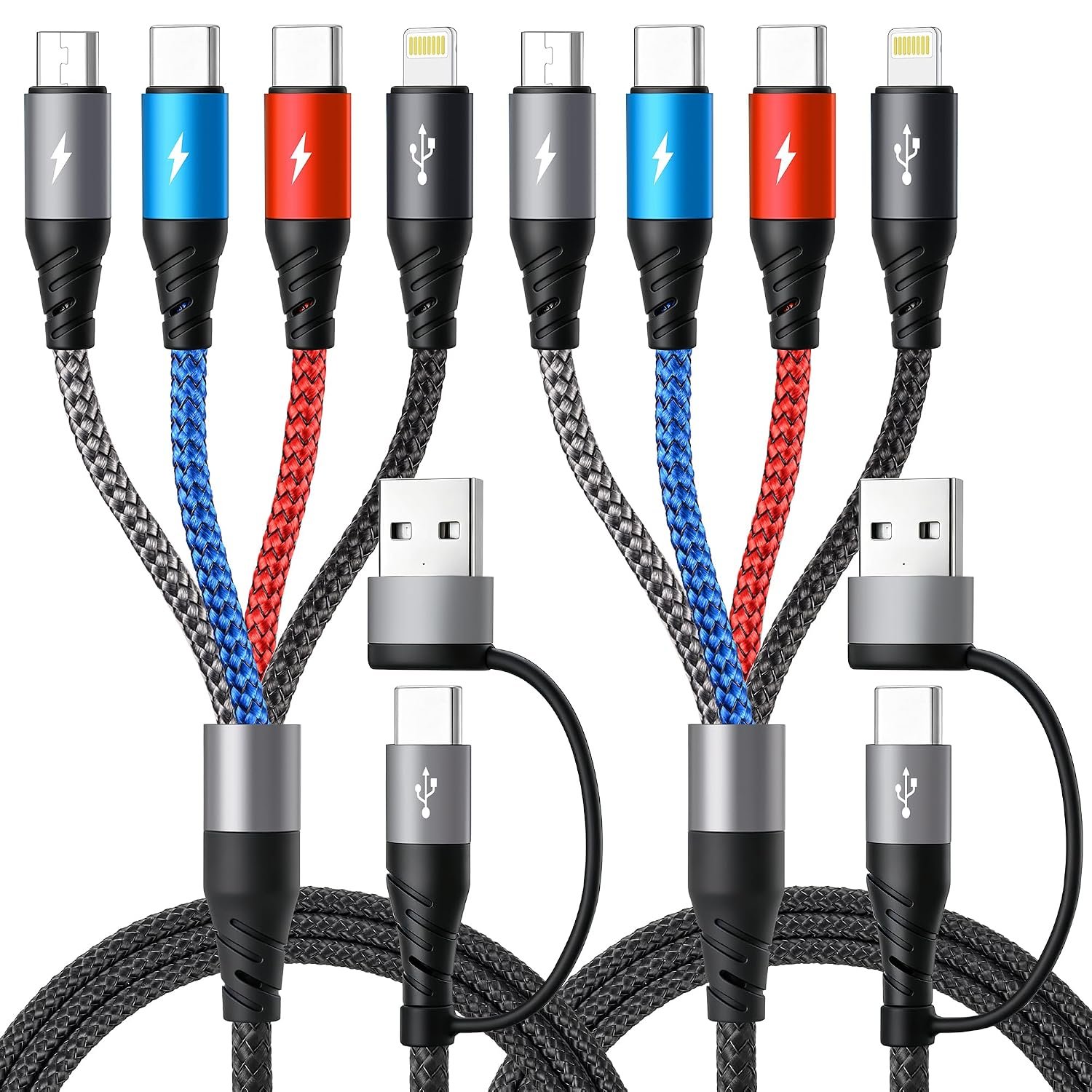 Dual Type-C 4 in 2 Multi Charging Cable,[2Pack 6Ft] Multiple Charger Cord