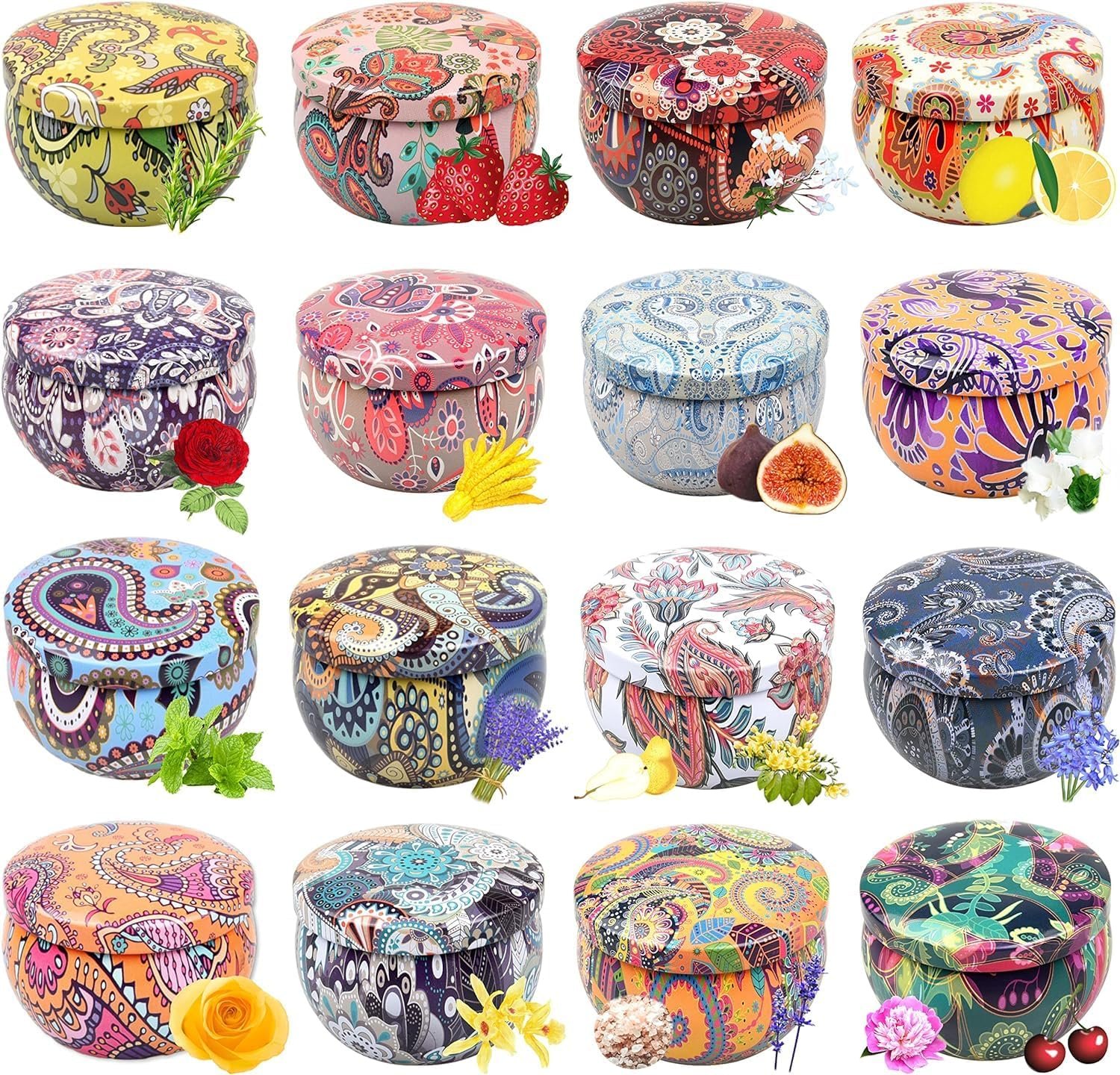 Howemon Scented Candles Gift Set, Natural Soy Wax Portable Travel Tin with Strongly Fragrance Essential Oils for Stress Relief and Aromatherapy – 16 Pack