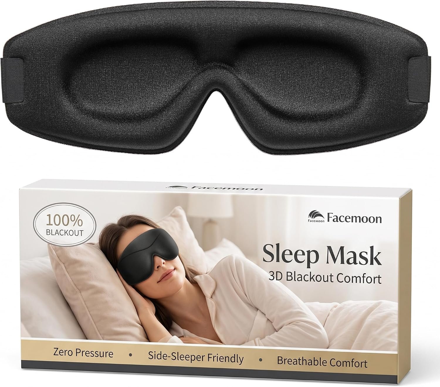 Sleep Mask for Men Women: 100% Blackout 3D Eye Mask for Sleeping Black
