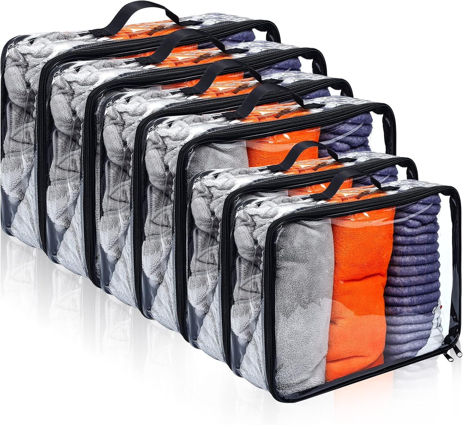 Hillban 6 Pcs Large Clear Packing Cubes for Travel, 3 Sizes PVC Bags, Black