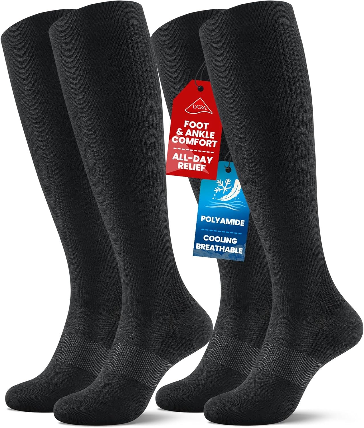 PULIOU Compression Socks for Women Men, Comfortable 20-30 mmHg Circulation Knee High for Travel, Flying, Athletic, 2 Pairs