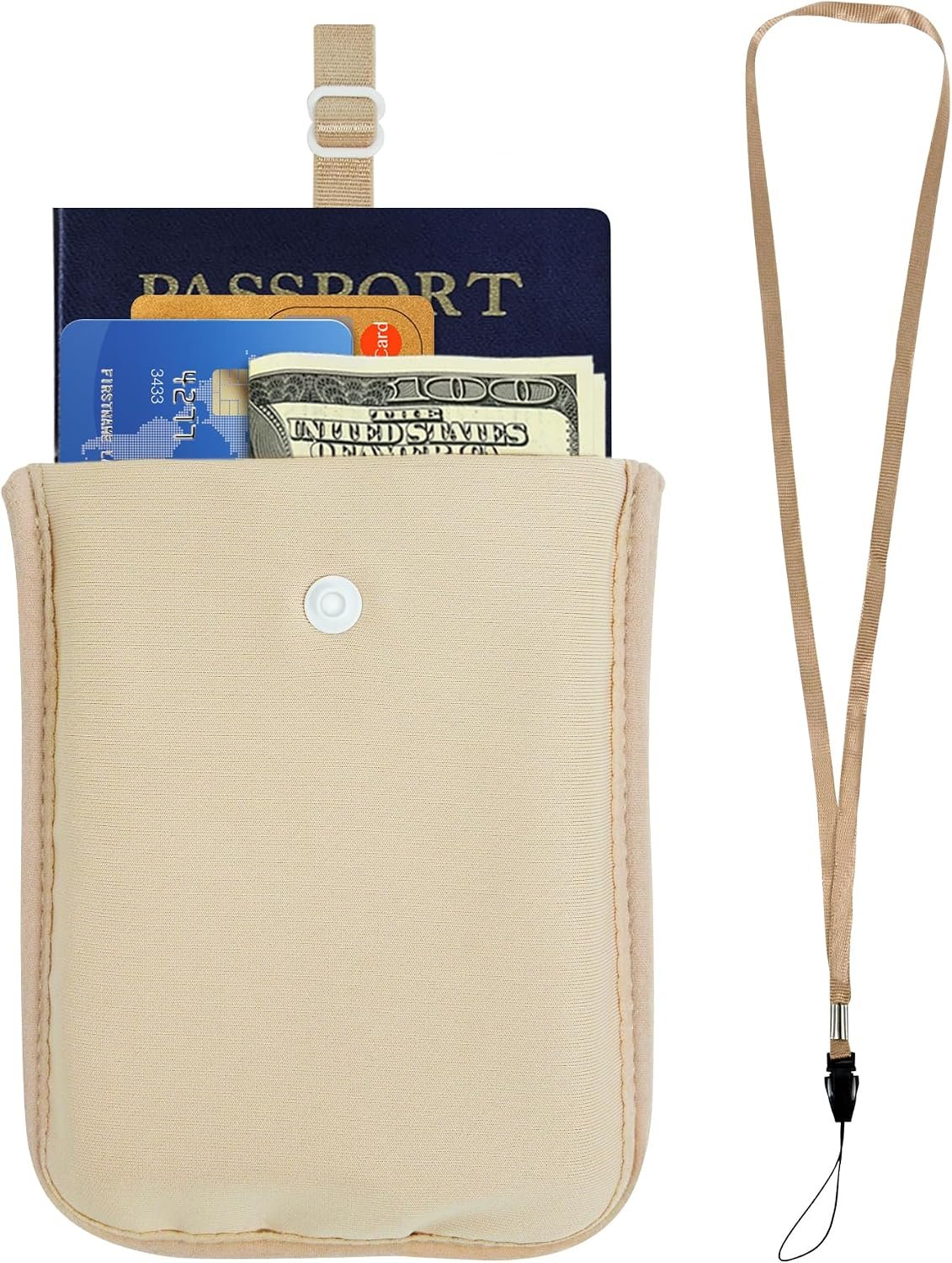 RFID-Blocking Travel Bra Wallet, Hidden Money Pouch with Elastic Strap