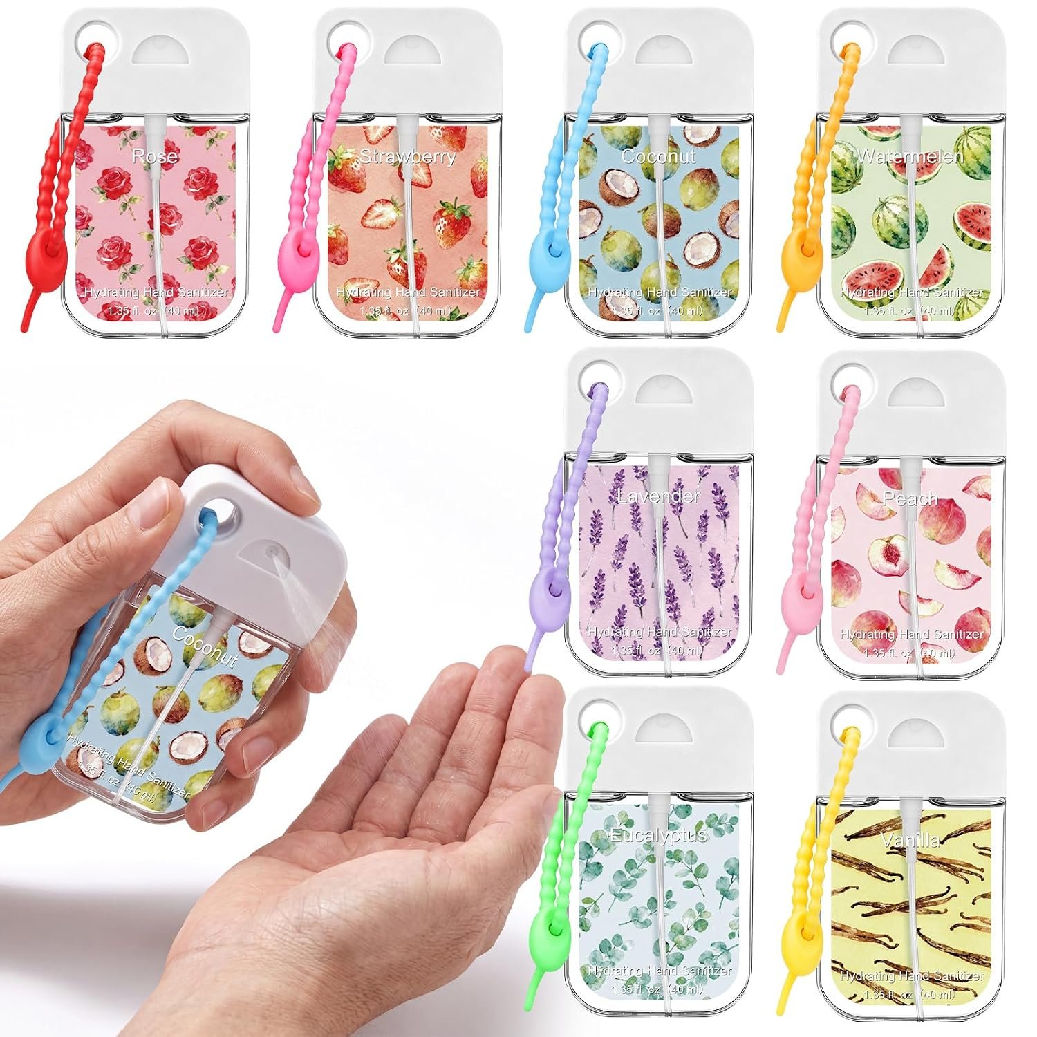 8 Pcs Thank You Mini Hand Sanitizer Spray Bulk with Keychain 1.35oz